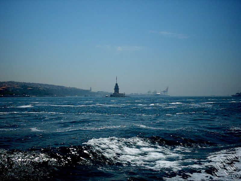 View of Kiz Kulesi (Maiden`s Tower) from the Bosphorus in Istanbul city of Turkey.
