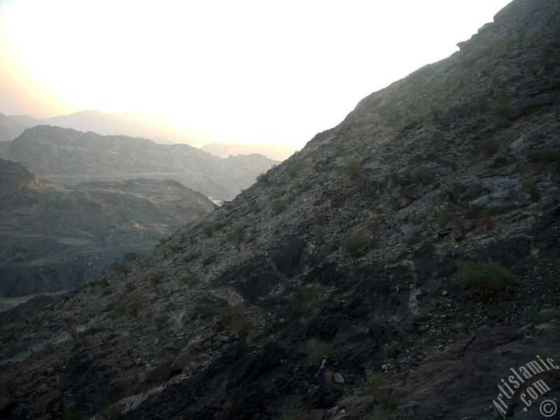 A picture of surrounding mounts taken while climbing the Mount Savr in Mecca city of Saudi Arabia.
