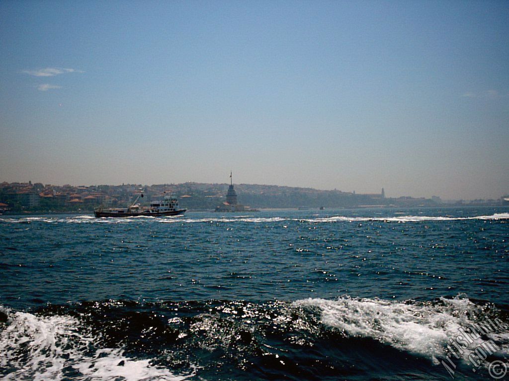 View of Kiz Kulesi (Maiden`s Tower) from the Bosphorus in Istanbul city of Turkey.
