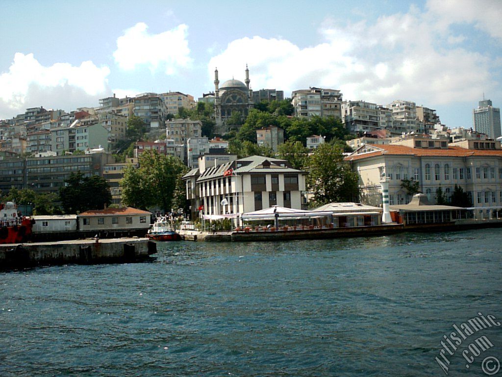 View of Karakoy coast from the Bosphorus in Istanbul city of Turkey.
