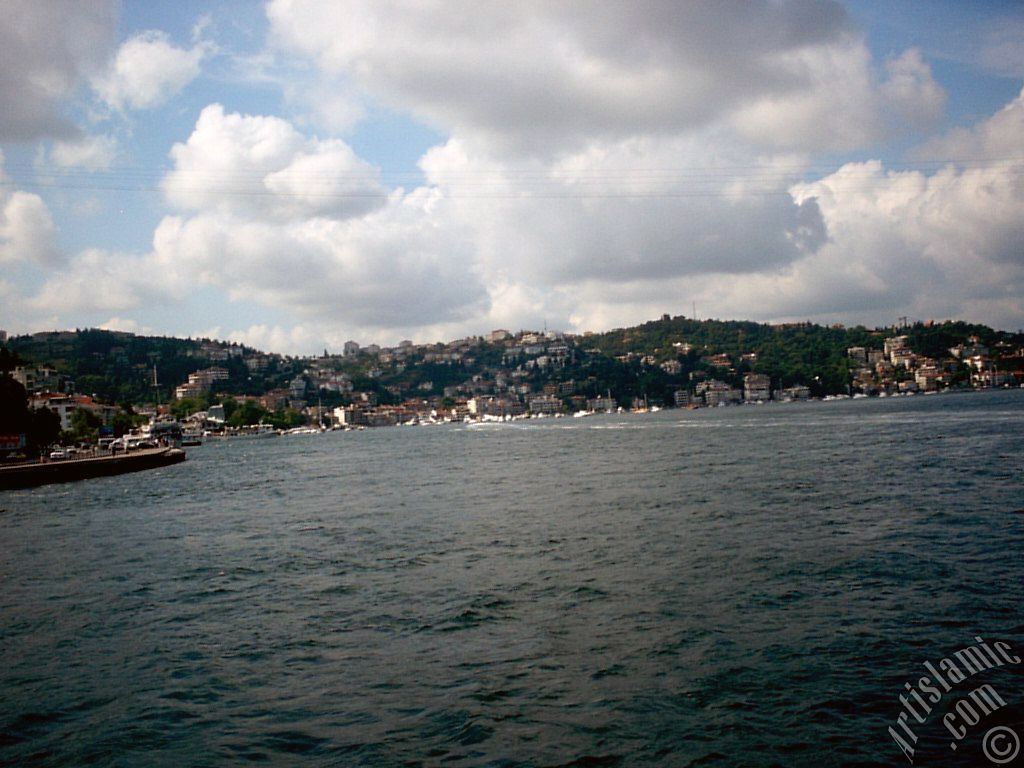 View of Arnavutkoy coast from the Bosphorus in Istanbul city of Turkey.
