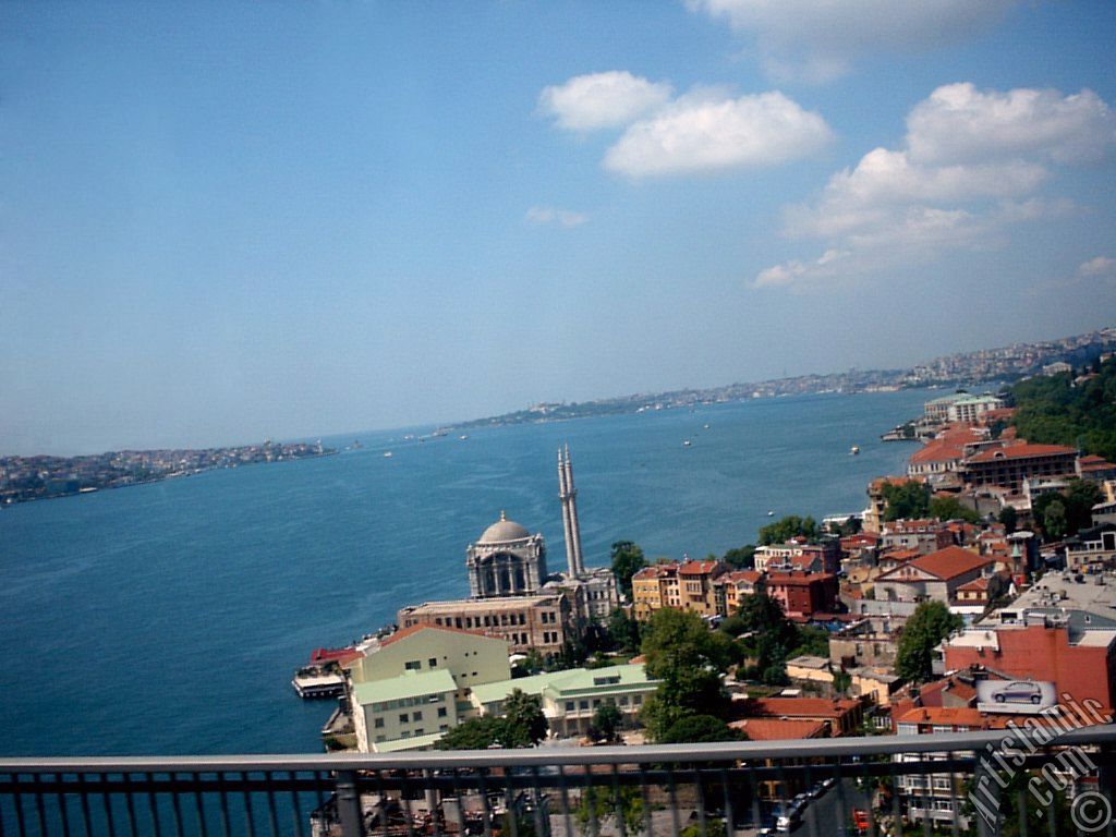 View of the Bosphorus in Istanbul from the Bosphorus Bridge over the sea of Marmara in Turkey.
